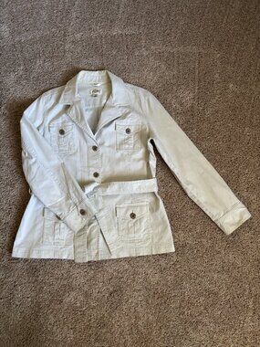 Vintage Talbots Jacket Womens 16P Cream Cotton Stretch Utility Field Trench